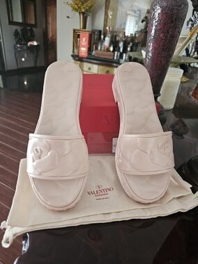 Valentino Garavani Light Pink Floral Slide Sandals